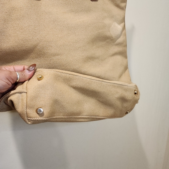 J. Mclaughlin Tan Canvas Tote Bag with Leather Straps - Picture 3 of 13